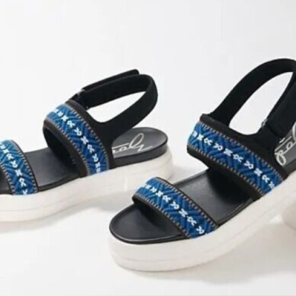 ZODIAC Black & Blue Jada Embroidered Velcro Ankle Strap Sandals Sz 11 $83 - Picture 1 of 6